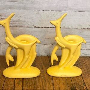 Pair of Haeger Yellow Ceramic Stylized Deer Figurines
